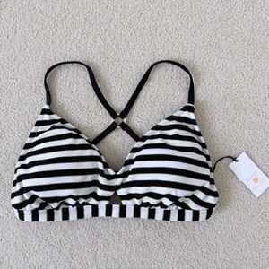 Black, White, & Gold Striped Bikini Top